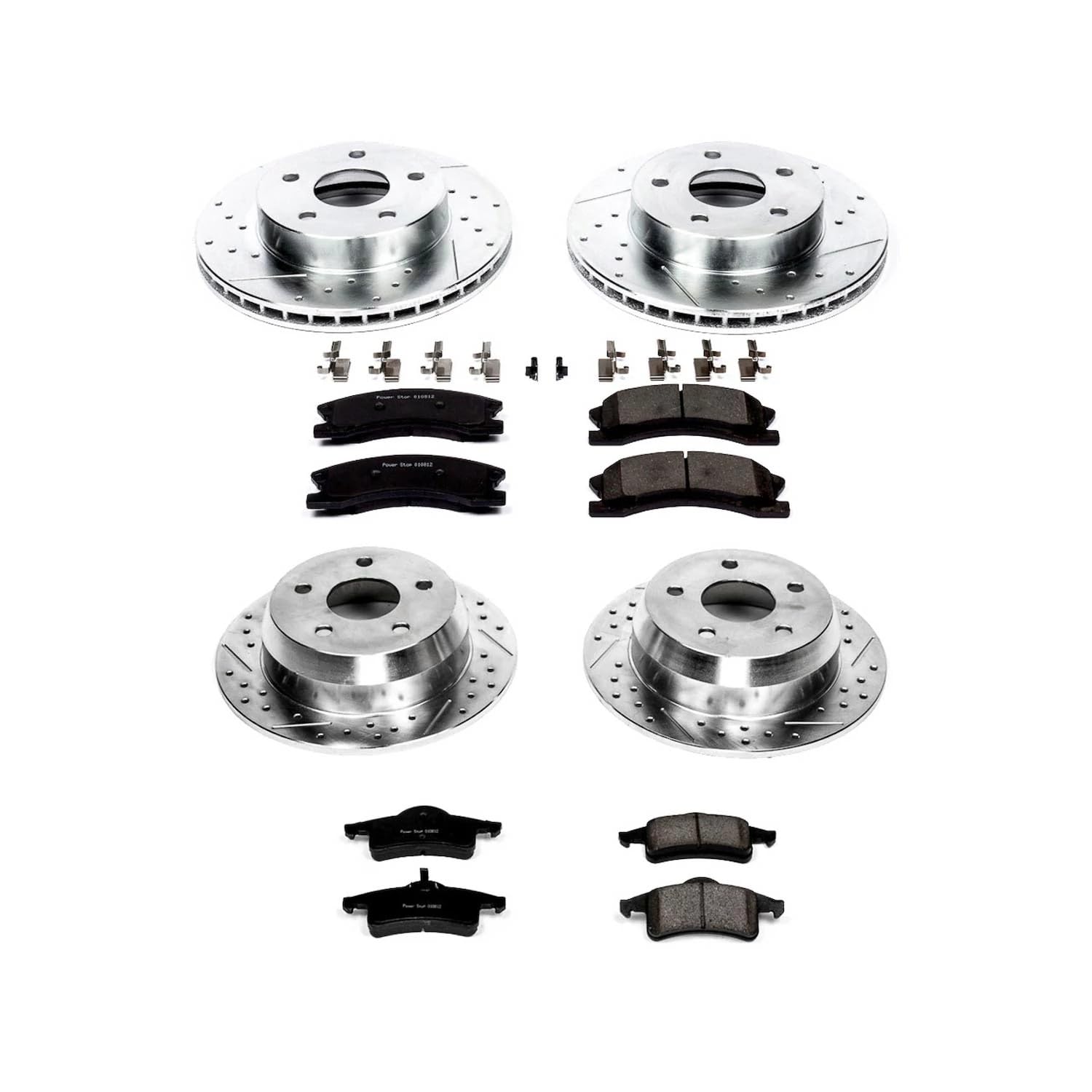 Power Stop K2150 Z23 Carbon Fiber Brake Pads with Front and Rear Drilled & Slotted Brake Rotors Kit For Jeep Grand Cherokee 1999-2004 [Model Specific]