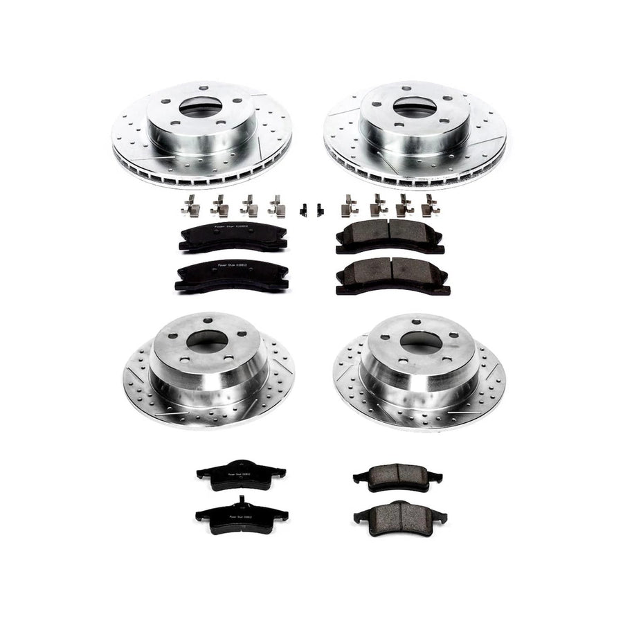 Power Stop K2150 Z23 Carbon Fiber Brake Pads with Front and Rear Drilled & Slotted Brake Rotors Kit For Jeep Grand Cherokee 1999-2004 [Model Specific]