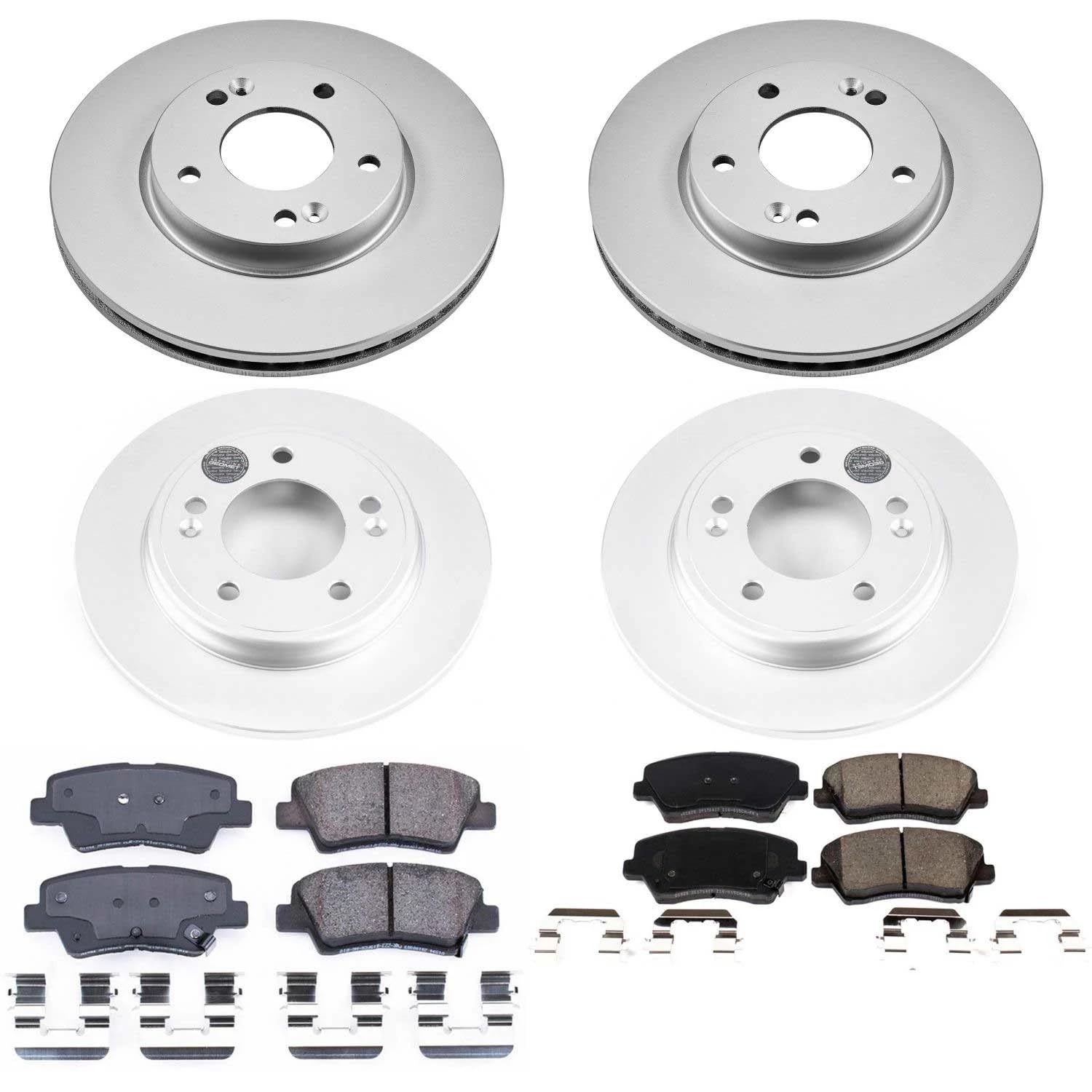 Power Stop Front and Rear CRK8346 Coated Brake Rotors and Z17 Ceramic Brake Pads Kit For Hyundai Veloster 2019-2021 [Model Specific]