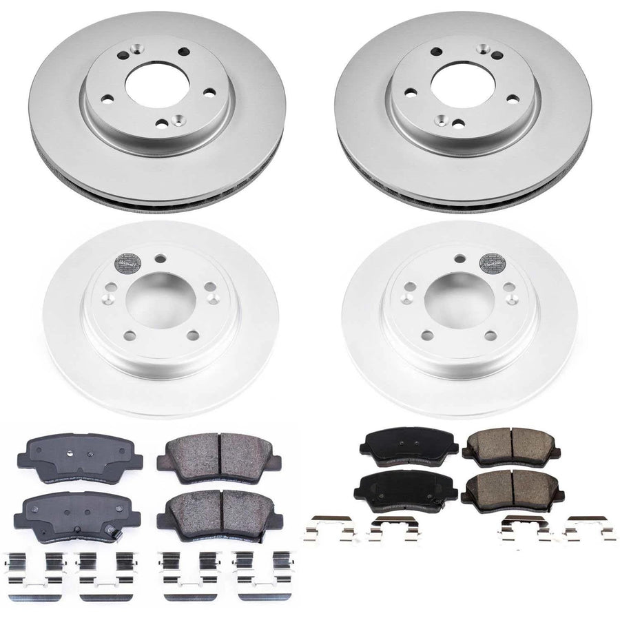 Power Stop Front and Rear CRK8346 Coated Brake Rotors and Z17 Ceramic Brake Pads Kit For Hyundai Veloster 2019-2021 [Model Specific]