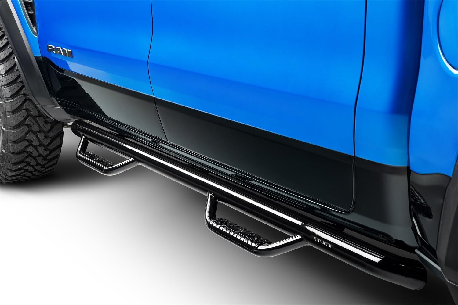 N-Fab Steps Nerf | Gloss Black, Cab Length | D0973QC | Fits 2009-2015.5 Dodge RAM 1500 Quad Cab All Beds, SRW Gas