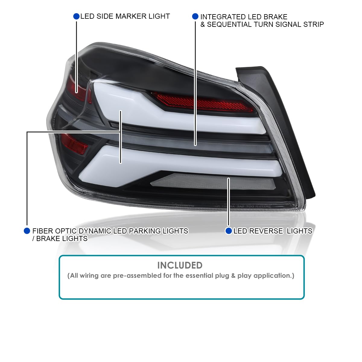Full LED Black Tail Lights SPEC-D TUNING w/Sequential Signal, Startup Animation Compatible with 2015-2021 Subaru WRX and WRX STI