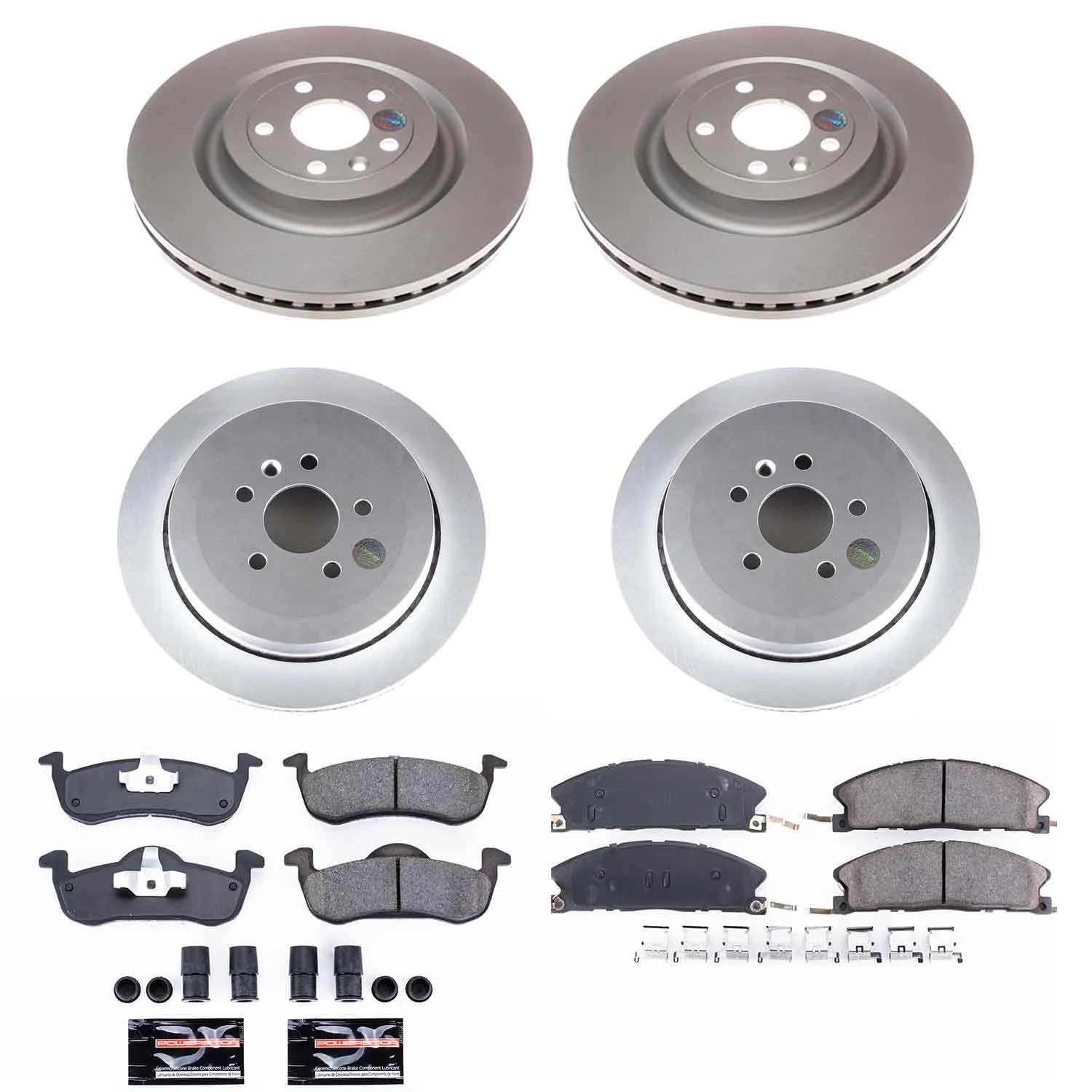 Power Stop CRK6804 Brake Rotor Coated and Ceramic Brake Pads- Front & Rear For Lincoln MKT 2013-2019 [Model Specific]