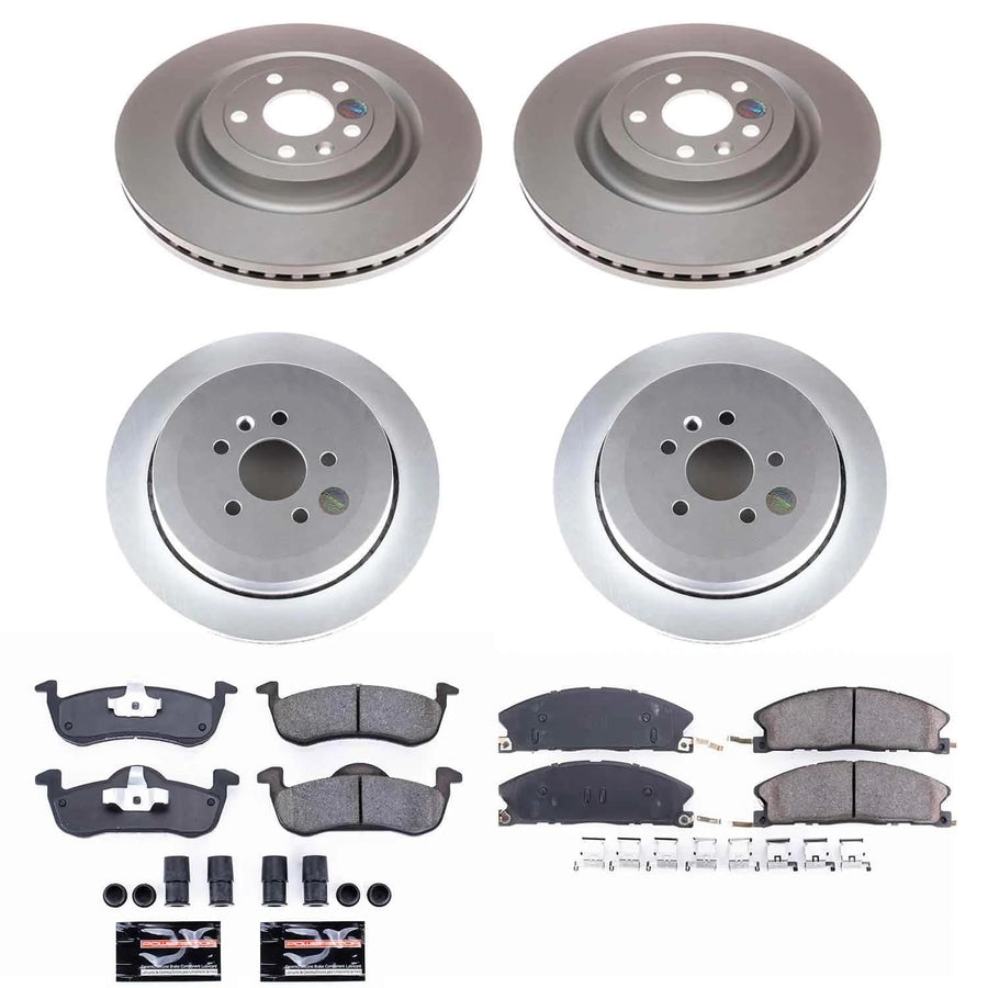 Power Stop CRK6804 Brake Rotor Coated and Ceramic Brake Pads- Front & Rear For Lincoln MKT 2013-2019 [Model Specific]