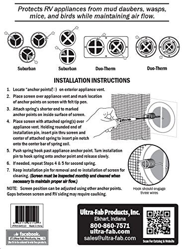 53-945110 Ultra-Fab Products Insect Screen RV Furnace Vent, 1 Pack