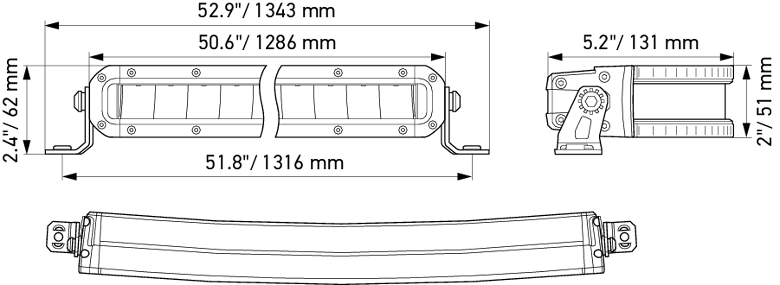 Hella Tough Black Magic 50 Inch Slim Curved LED Lightbar- Performance High Beam Off-Road Light for Pickup Trucks, ATV, SUV, 4x4, Jeep, Tractors / 358197531