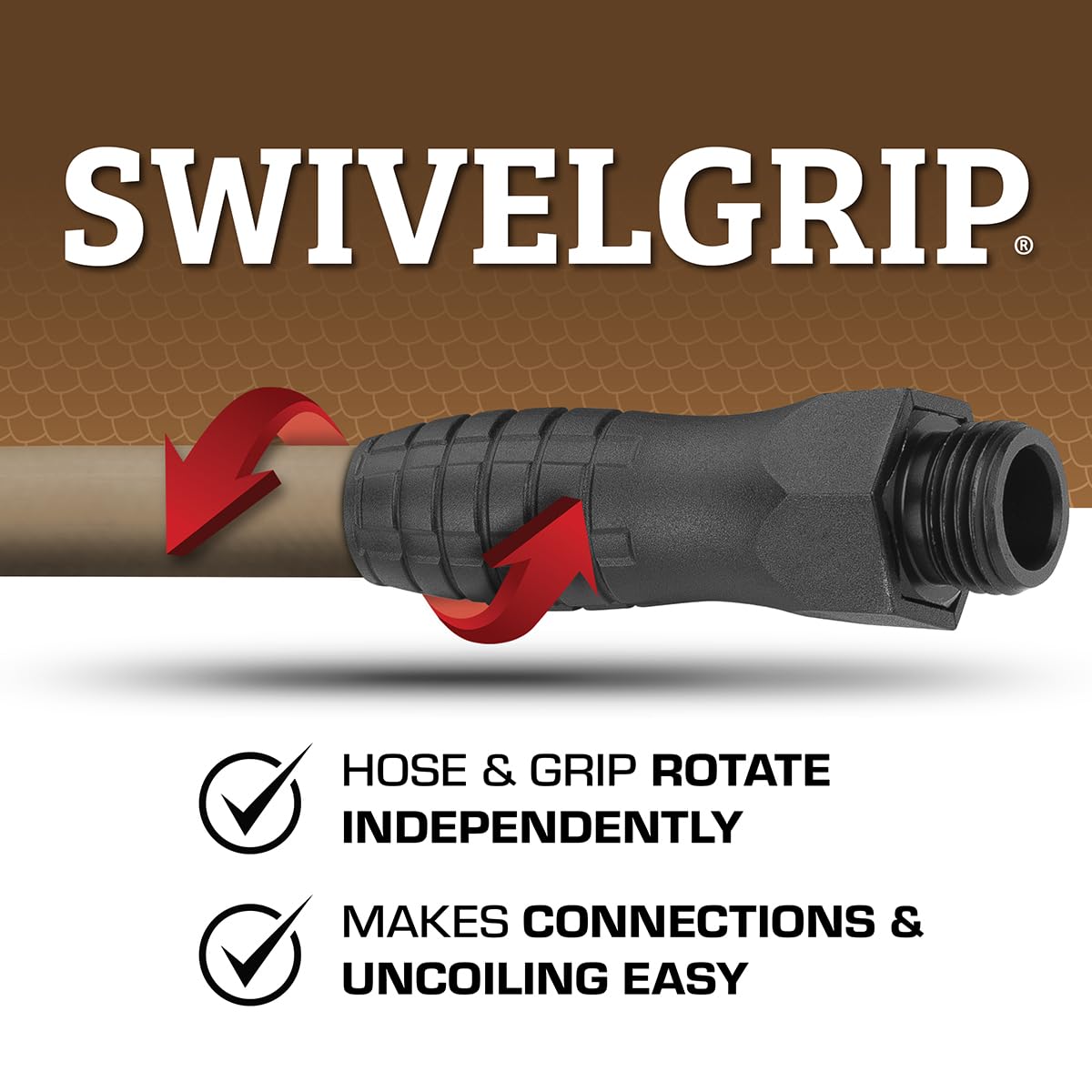 SwivelGrip Flexzilla Colors Garden Hose 5/8 in. x 25 ft., Lightweight All-Weather Water Hose, Durable and Flexible, Leak-Free Connections, Brown Mulch