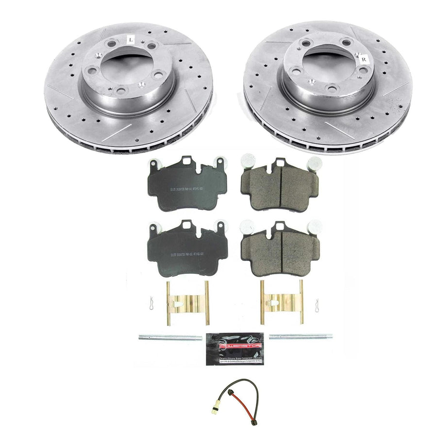Z23 Power Stop K7194 Front Brake Kit-Drilled/Slotted Brake Rotors & Carbon Ceramic Brake Pads For Porsche 911 2005 [Model Specific]