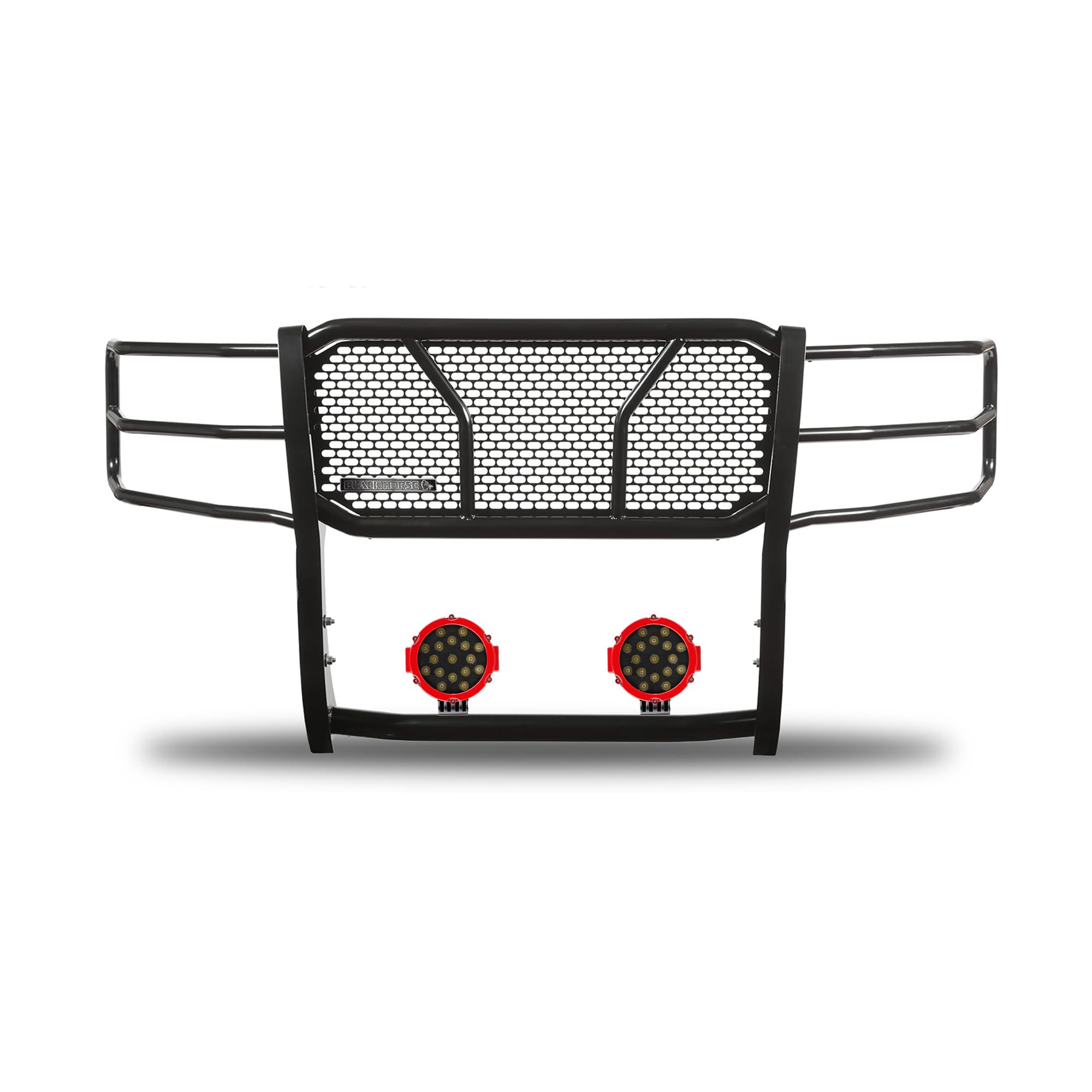 RUGGED HD Black Horse Grille Brush Bumper Guard Modular Come W/pair of 7.0"LED Lights Compatible with 03-14 Express 1500|03-24 Express 2500/3500|09-24 Express 4500/Express Cargo-RU-GV02MA-B-PLR