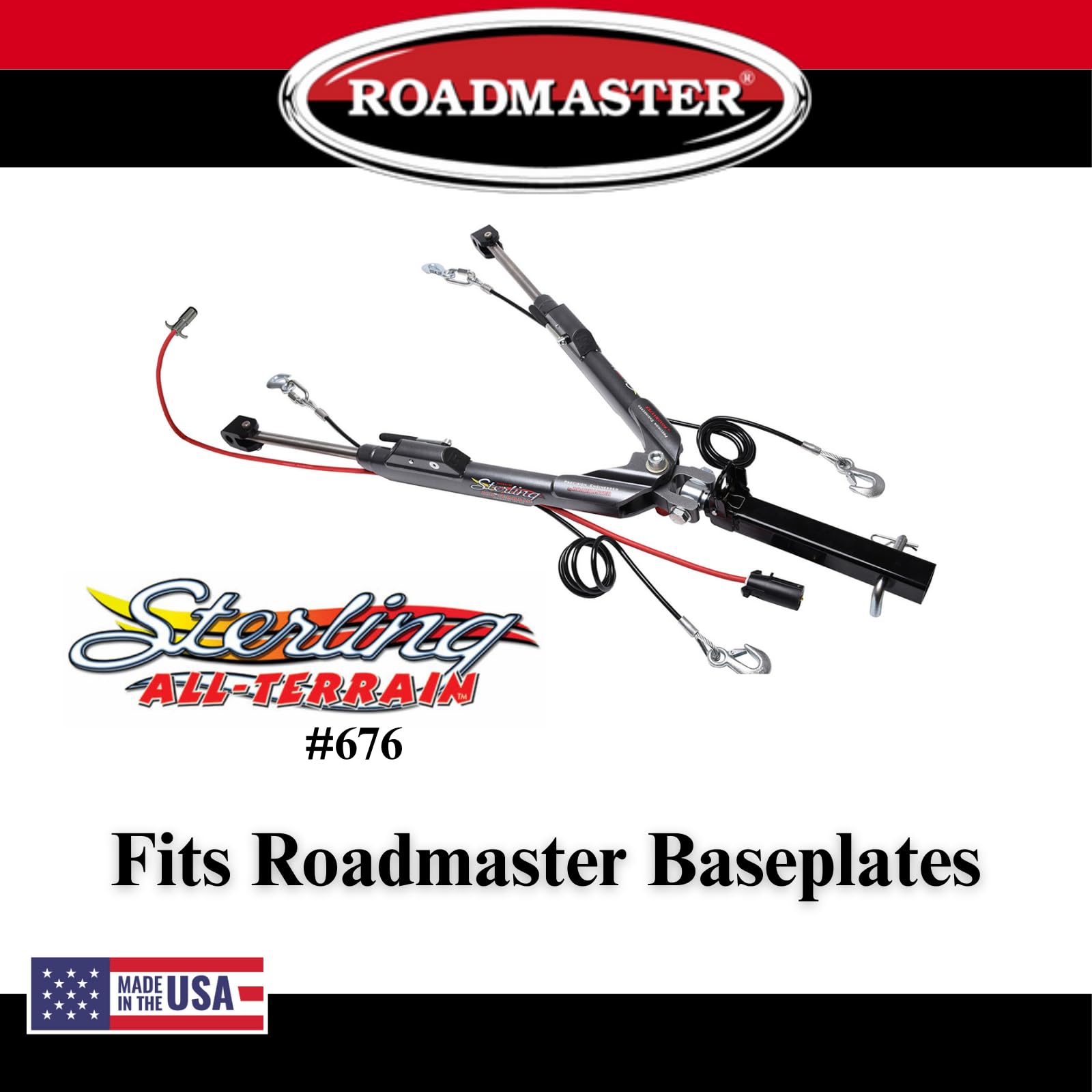 Roadmaster Sterling 576 All Terrain Tow Bar fits Roadmaster Baseplates | Hauls Up to 8,000 lbs | Non-Binding Design | Large Hook-Up Radius | Powder-Coated Finish