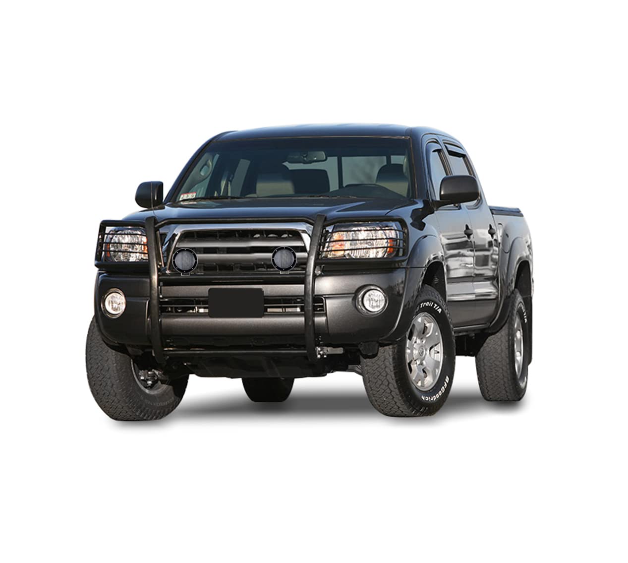 Grille Brush Black Horse Bumper Guard Modular Black Come with Pair of 5.3" Dia.LED Lights with Black Trim Rings Compatible with 2005-2015 Toyota Tacoma-17A096400MA-PLFB