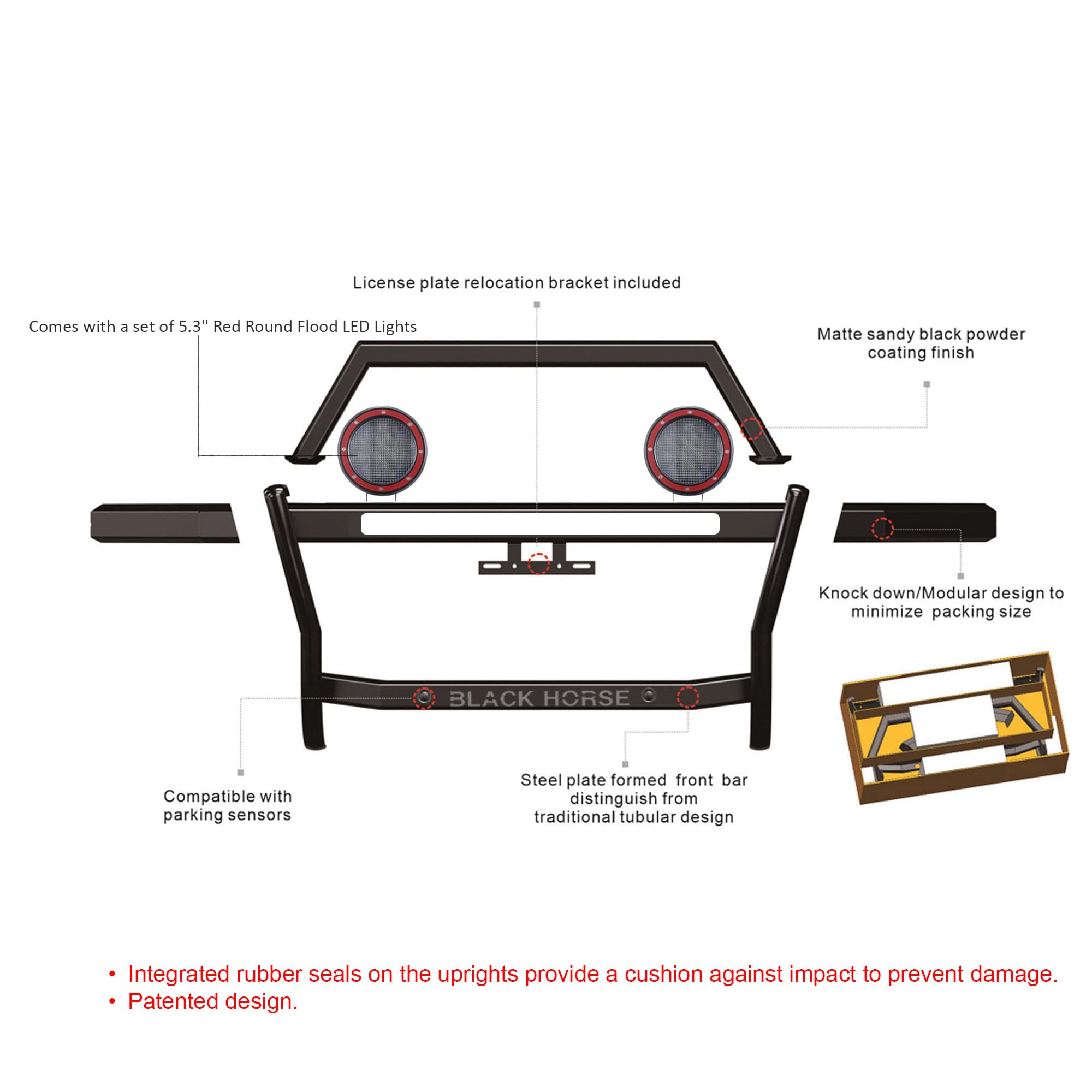 Rambler Black Horse Grille Guard Kit Modular Black Compatible with 2015-2022 Chevrolet Colorado|2015-2022 GMC Canyon-RAG315-PLFR