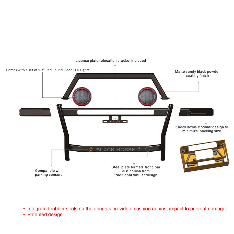 Rambler Black Horse Grille Guard Kit Modular Black Compatible with 2015-2022 Chevrolet Colorado|2015-2022 GMC Canyon-RAG315-PLFR