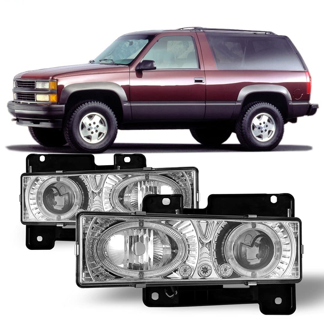 Winjet Projector Headlights Compatible with 1990 1991 1992 1993 1994 1995 1996 1997 1998 1999 2000 C1500 C2500 K1500 K2500 Blazer Suburban Tahoe Yukon (Chrome)