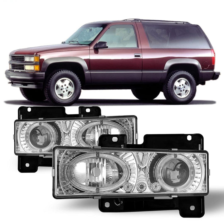 Winjet Projector Headlights Compatible with 1990 1991 1992 1993 1994 1995 1996 1997 1998 1999 2000 C1500 C2500 K1500 K2500 Blazer Suburban Tahoe Yukon (Chrome)
