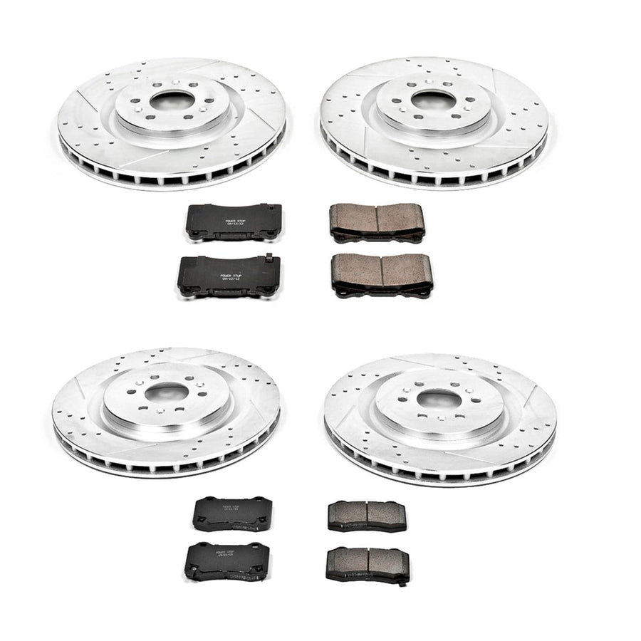 Power Stop K2881 Z23 Carbon Fiber Brake Pads Front and Rear with Drilled & Slotted Brake Rotors Kit For Cadillac CTS 2004-2007, Cadillac STS 2005-2011 [Model Specific]