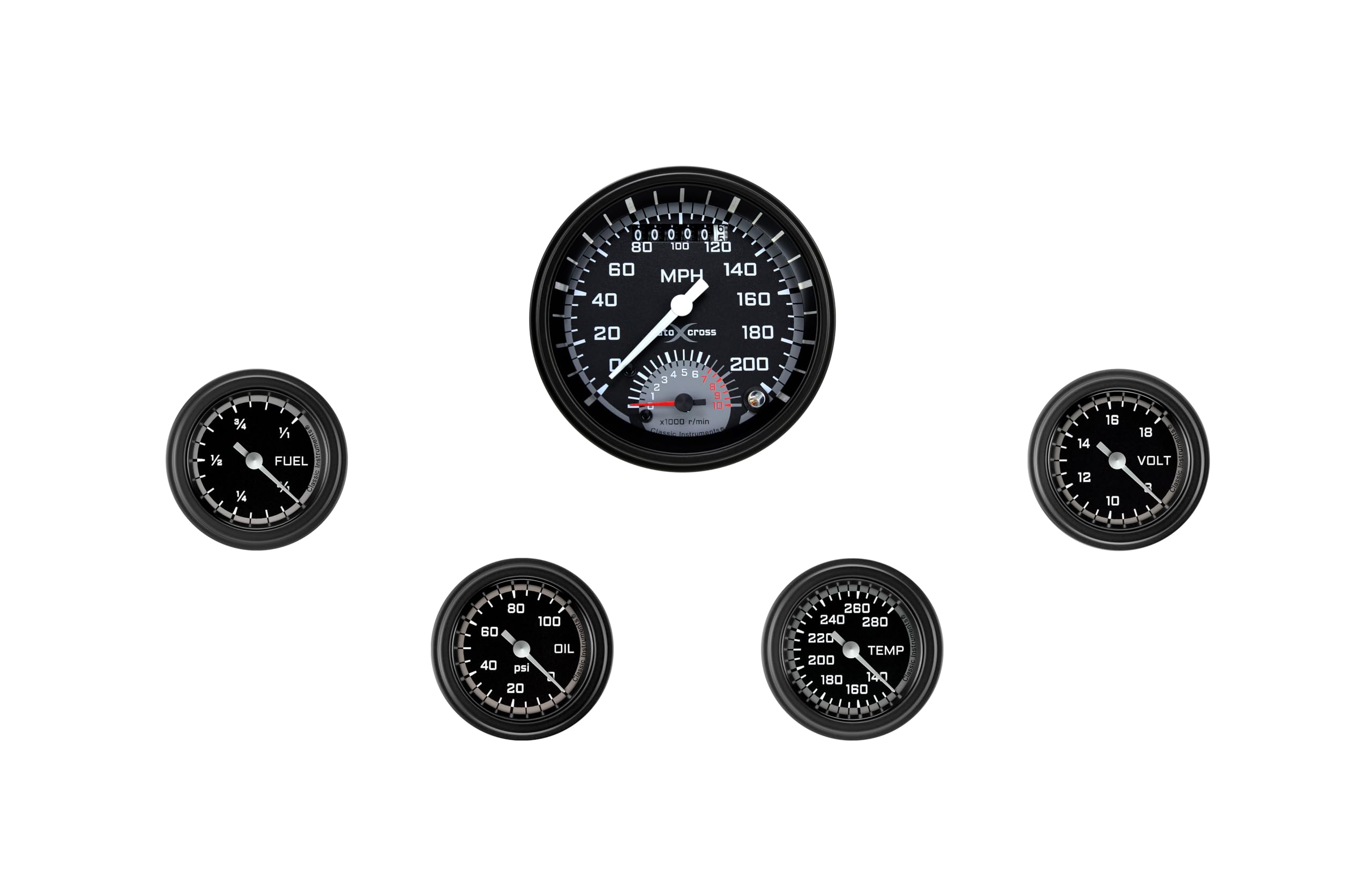 Classic Instruments AX135GBLF Full Sweep Gray Autocross Ultimate Speedometer & 2 1/8"" Fuel Oil Temp Volt Gauges - GM