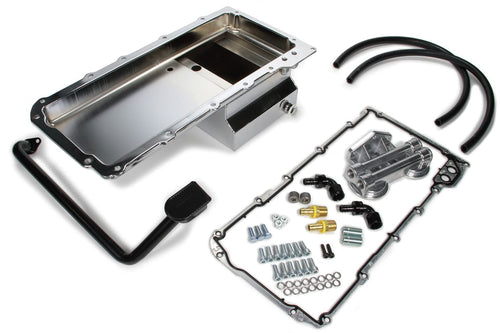LS SWAP OIL PAN/FILTER RELOCATION KIT - TRANS-DAPT PERFORMANCE; DOUBLE FILTER; HORIZONTAL PORT; CHROME PAN (0185)