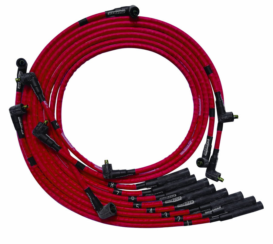 Moroso Ultra Series 52561 Red Sleeved Spark Plug Wires, Mopar Chrysler 361/383/400/440, Straight Plug Ends, Non HEI Distributor