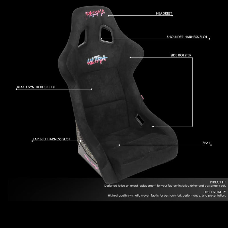 NRG Innovations Universal NRG-FRP-302BK-ULTRA Fixed Back Bucket Racing Seat for 5-Point Harnesses, Size L, Black Seat Cover,24" W X 35" H X 18" D