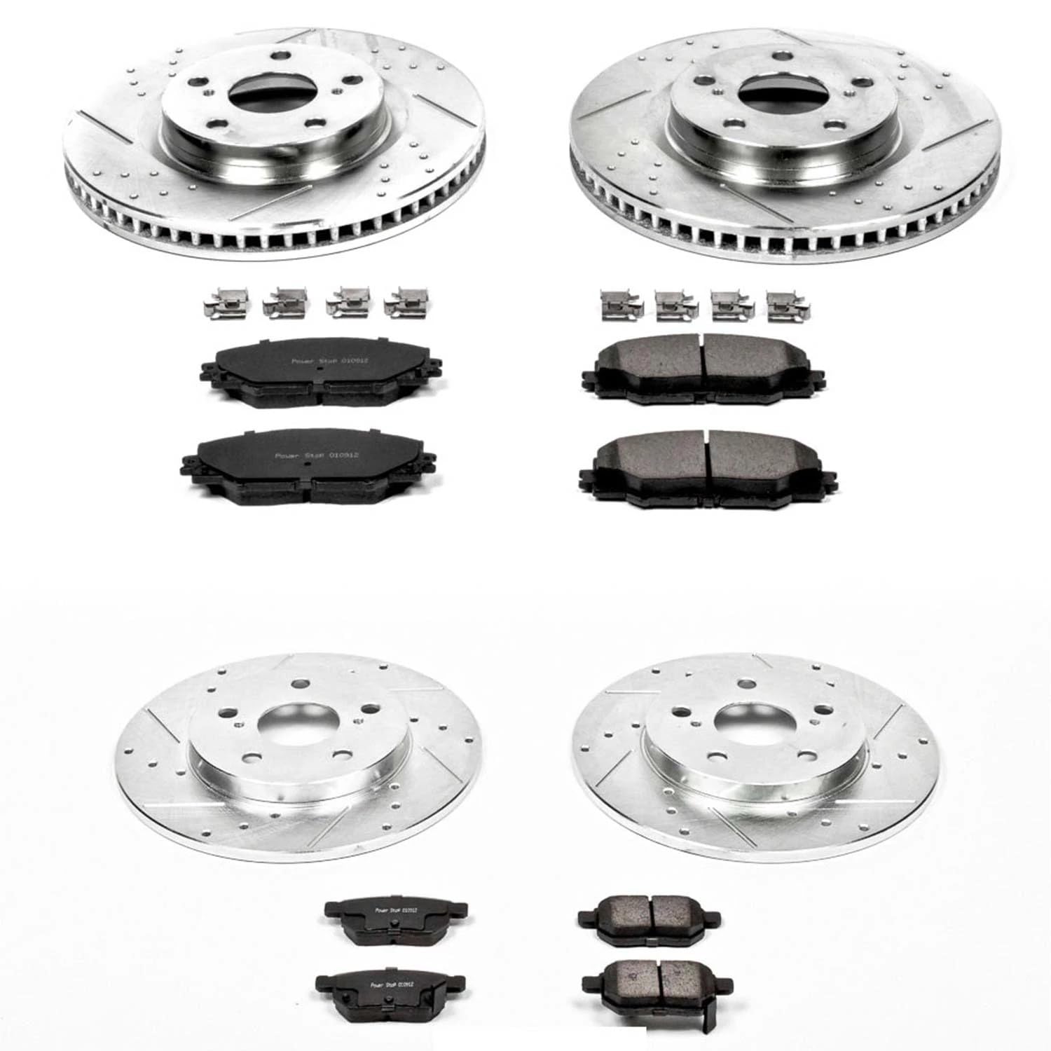 Power Stop K4142 Z23 Carbon Fiber Brake Pads Front and Rear with Drilled & Slotted Brake Rotors Kit For Pontiac Vibe 2009-2010, Toyota Matrix 2009-2013 [Model Specific]