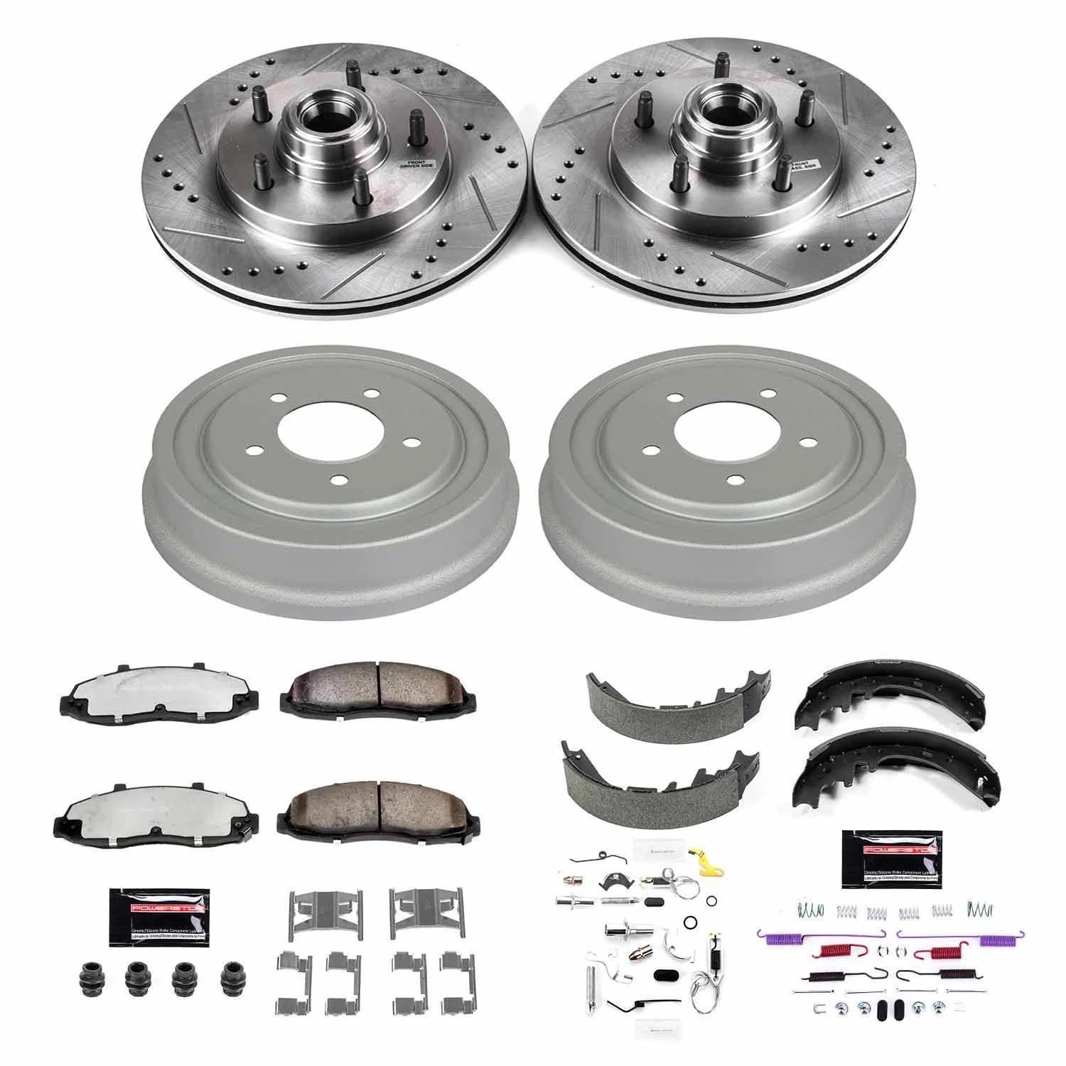 Power Stop K15175DK-36 Z36 Front and Rear Truck & Tow Brake Kit, Carbon Fiber Ceramic Brake Pads and Drilled/Slotted Brake Drums For Ford F-150 1997-2000 [Model Specific]