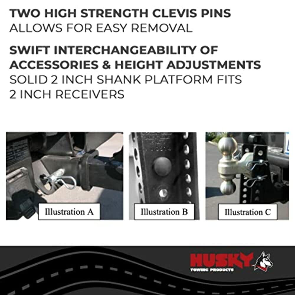 Trailer Hitch Ball Mount Husky Towing 33104 Class III/IV - Fits 2 Inch Receiver, Dual Hitch Ball 2” & 2-5/16”, 6” Drop / 5-1/4” Rise, 12” Solid Steel Shank, 14,000 lbs GTW, Black Powder Coated