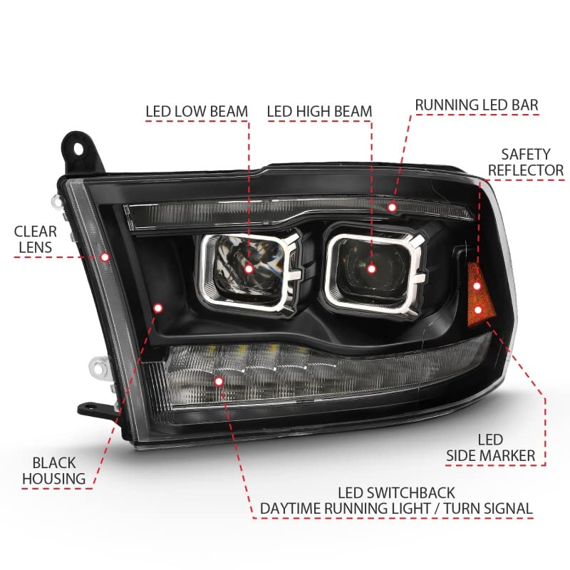 2009-2018 Ram 1500 ANZO (111442) Projector H.L. Switchback Chrome Amber