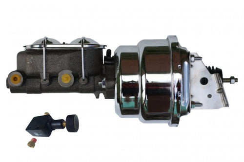 7 Inch LEED BRAKES Dual Power Booster, 1-1/8 Inch Bore Master Cylinder With Chrome Lid and Adjustable Proportioning Valve (Chrome)