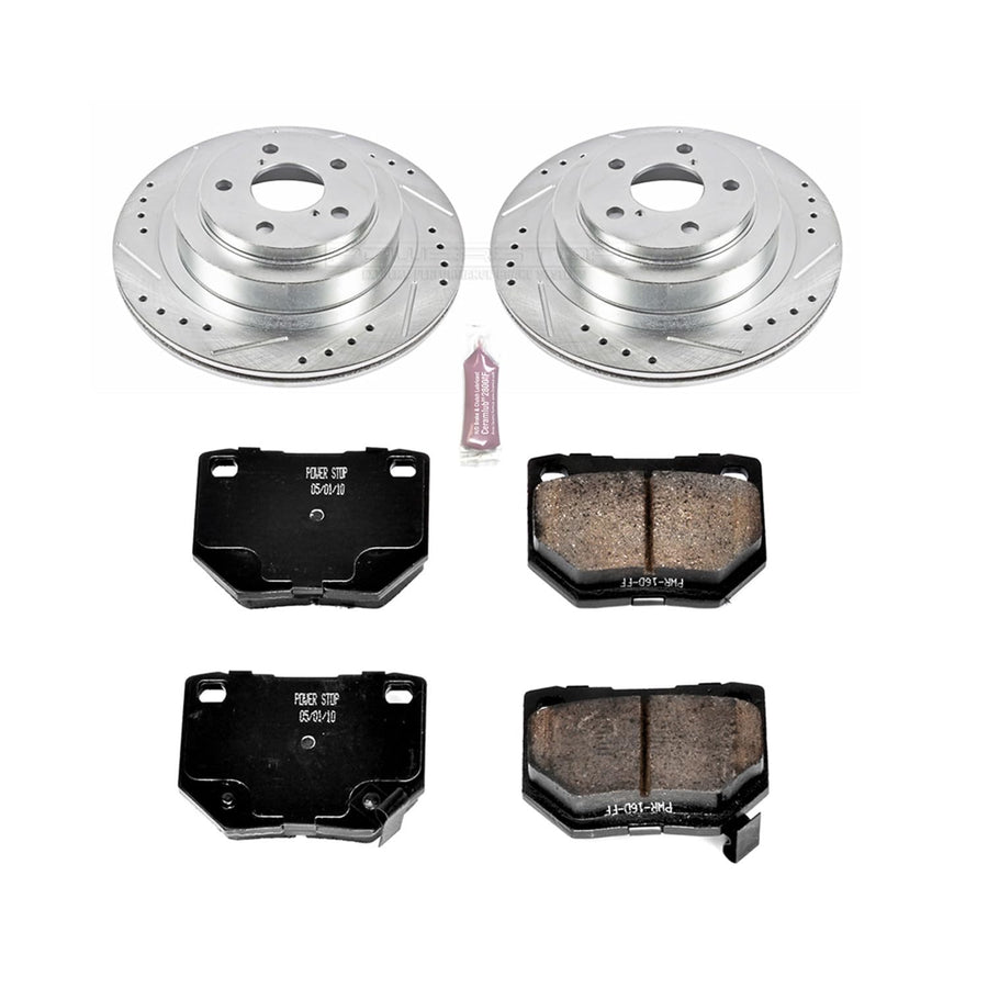 Power Stop K4932 Z23 Carbon Fiber Brake Pads Rear with Drilled & Slotted Brake Rotors Kit For Subaru Impreza 2006-2007 [Model Specific]