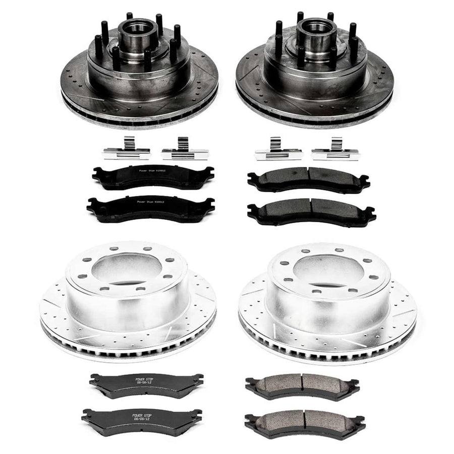 Power Stop K4434 Z23 Brake Pads Front and Rear with Drilled Slotted Brake Rotors Kit For E-, E-250, E-250 Econoline, E-350 Club Wagon, E-350 Econoline Club Wagon, E-350 Super Duty [Model Specific]