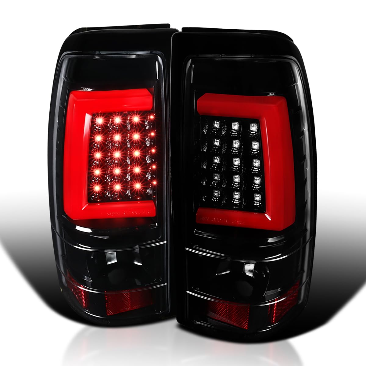 Jet Black Housing SPEC-D TUNING Red LED Bar Tail Lights Compatible with 2003-2006 Chevy Silverado 1500/1500HD/2500/2500HD, 2004-2006 Chevy Silverado 3500, Left + Right Pair Assembly