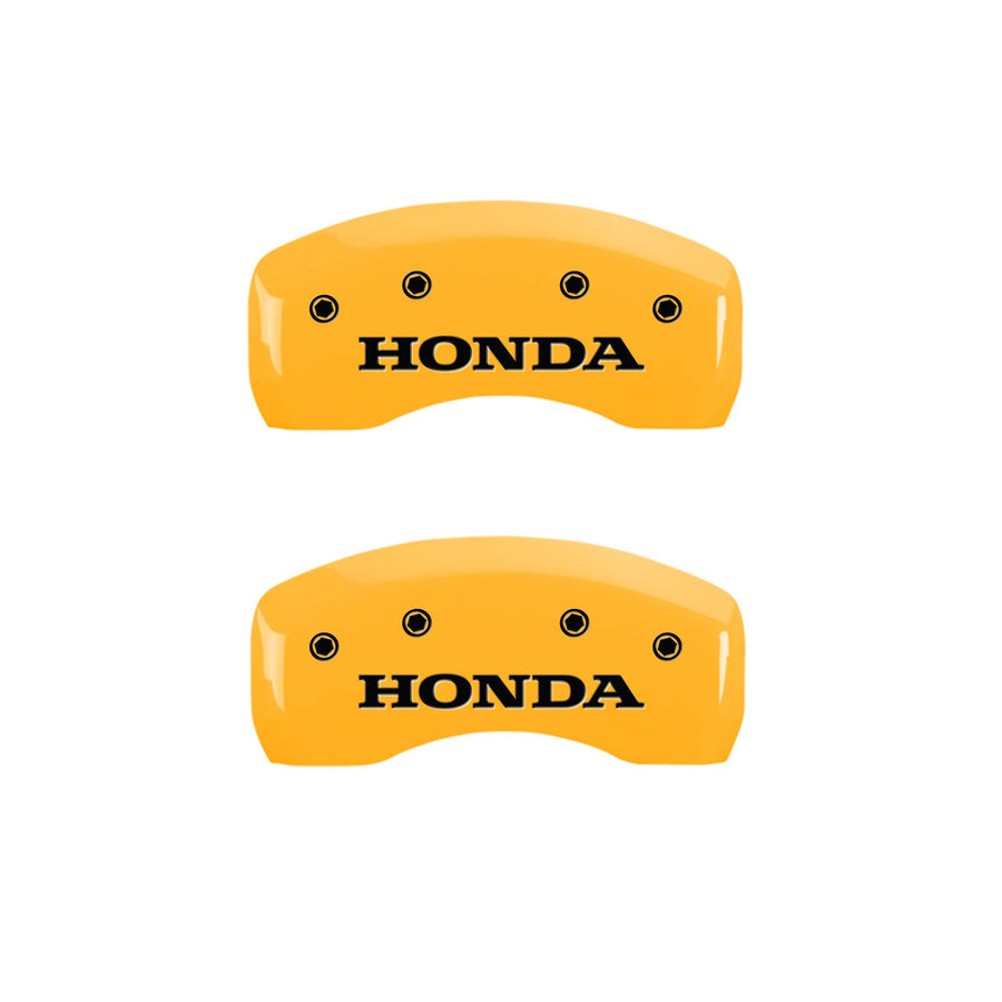 Caliper Covers MGP 20201SHONYL, Set of 4 (Yellow Engraved Front and Rear: Honda Powder Coat Finish Black Characters)