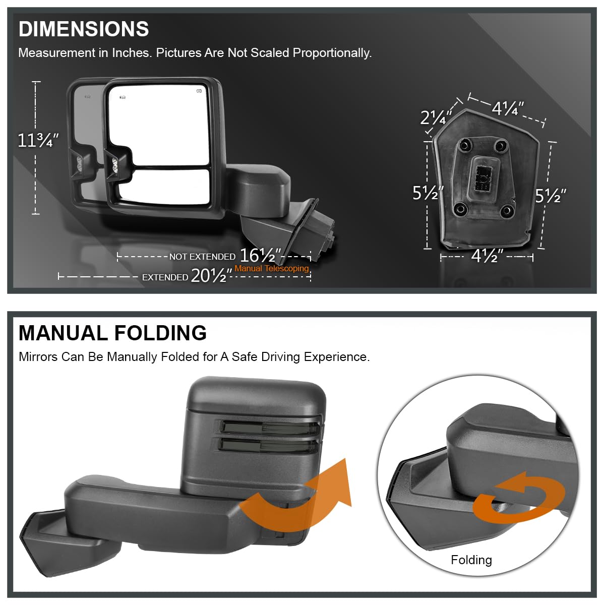 Power Spec-D Tuning Black Heated Tow Mirrors w/Smoke LED Signal, Blind Spot Sensor, Temperature Sensor Compatible with 2019-2025 GMC Sierra 1500, Left + Right Pair