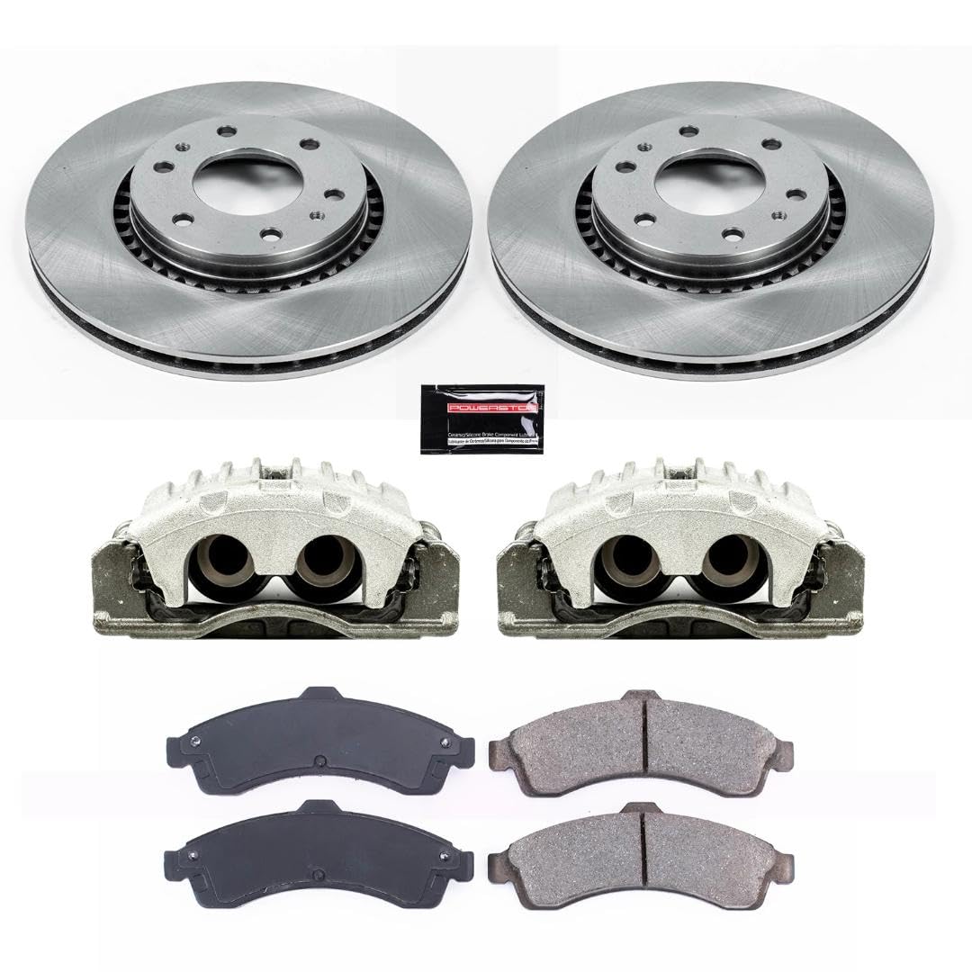Power Stop KCOE2061A Front Caliper Brake Kit Autospecialty - Brake Rotors, Ceramic Brake Pads and Brake Calipers For Saab 9-7x 2005 [Model Specific]