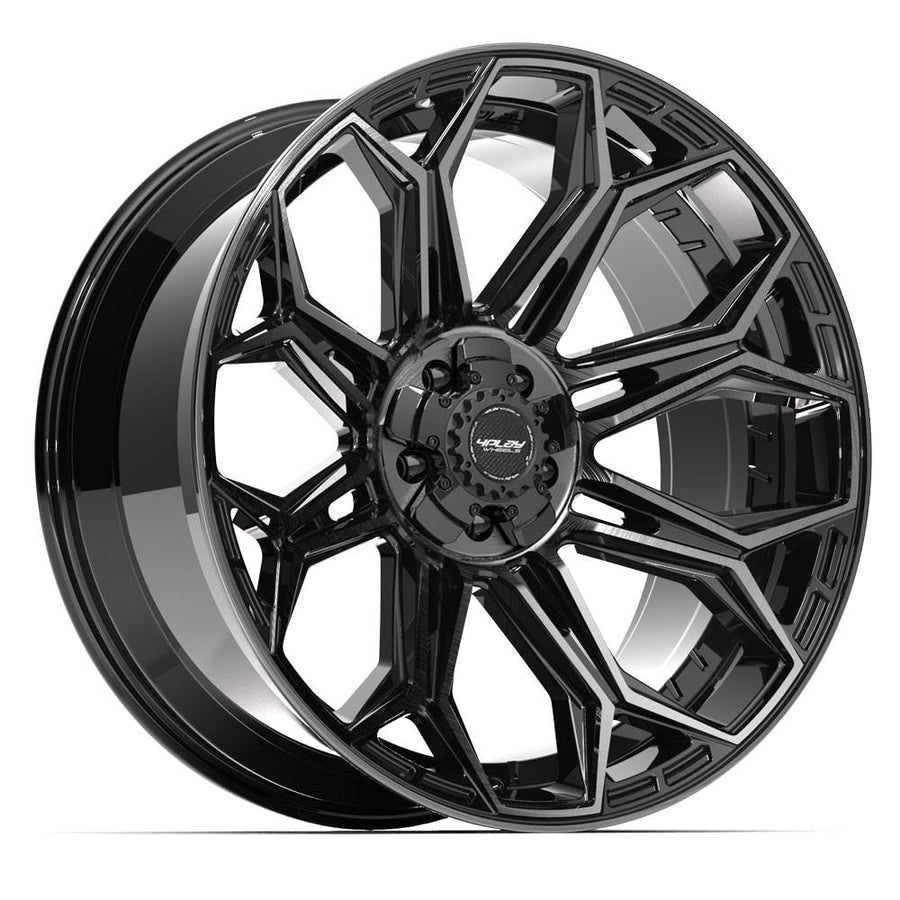 22 Inch 4PLAY Wheels Rim 4P83 Fits 5x127 & 5x139.7 22x10 Gloss Black Brushed with Tinted Clear (1)