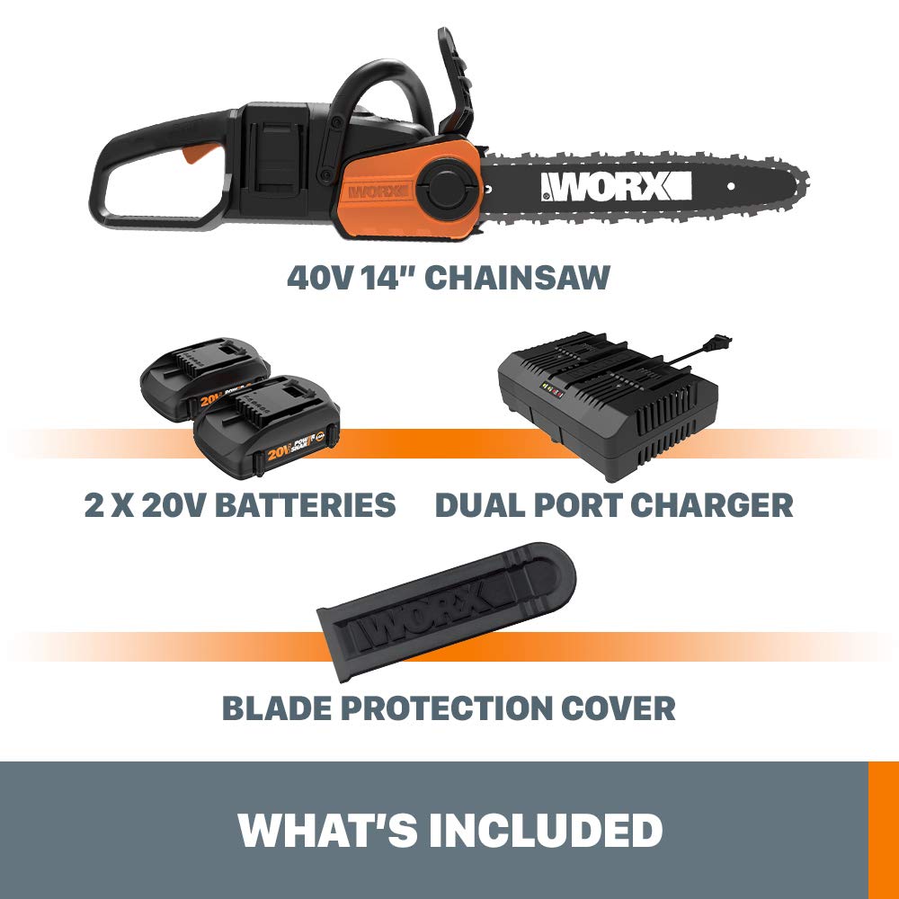 40V Worx 14" Cordless Chainsaw Power Share with Auto-Tension - WG384 (Batteries & Charger Included)