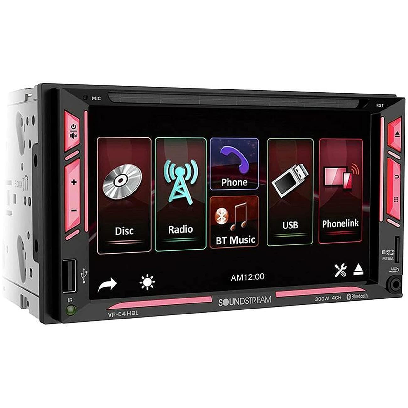 SOUNDSTREAM Double Din VR-64HBL Car Stereo Receiver, 7 Inch Touchscreen Bluetooth Multimedia Radio Backup Camera Ready, USB SD AUX MP3 MP4 Media