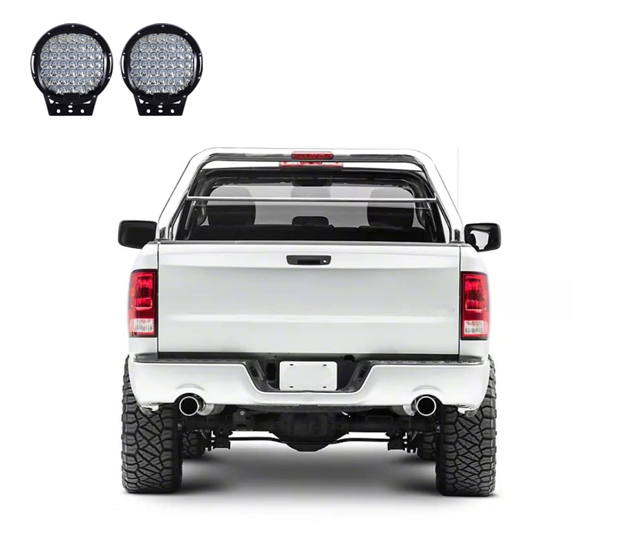Classic Black Horse Roll Bar Incl.Set of 9 Black Round LED Light Stainless Steel Compatible with 19-24 Ram 1500 Excludes Classic models-RB002SS-PL69B