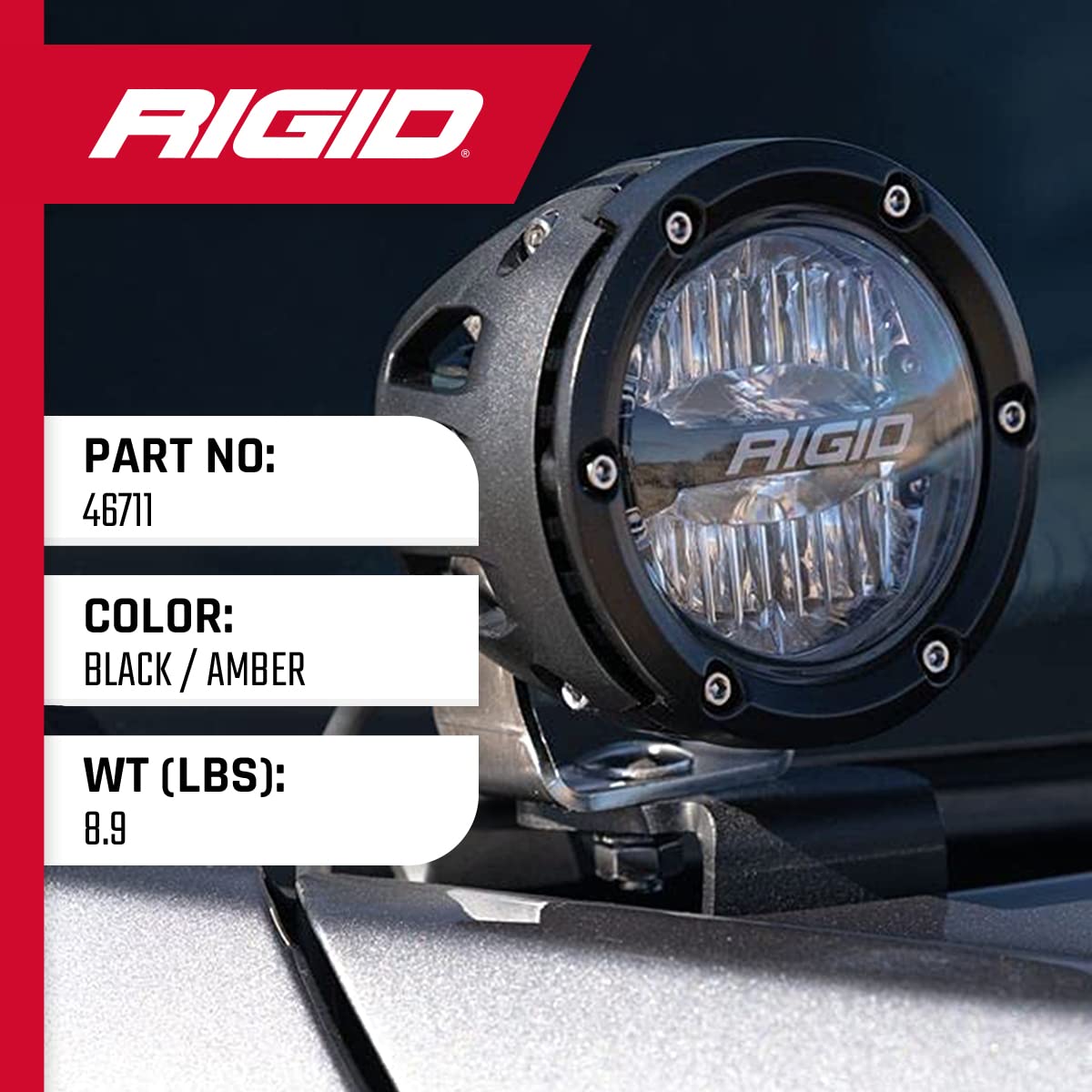 A-Pillar LED Light Mount Kit – RIGID INDUSTRIES, Fits 2021 Ford Bronco Sport - Includes 4 inch 350 Series Drive Lights with Optics