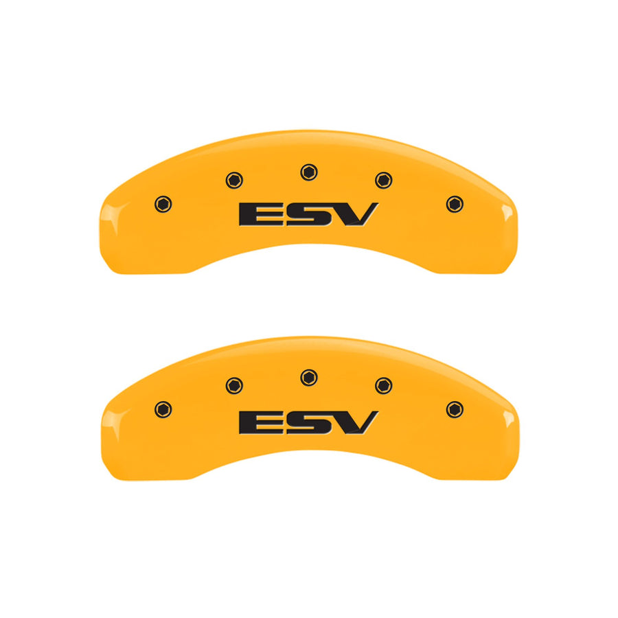 Brake Caliper Covers MGP - Compatible with 2007-2020 Cadillac Escalade (Requires 18"+ Wheels) Powder-Coated Finish, 4 PCS Front and Rear (Yellow - Escalade/ESV Engraving)