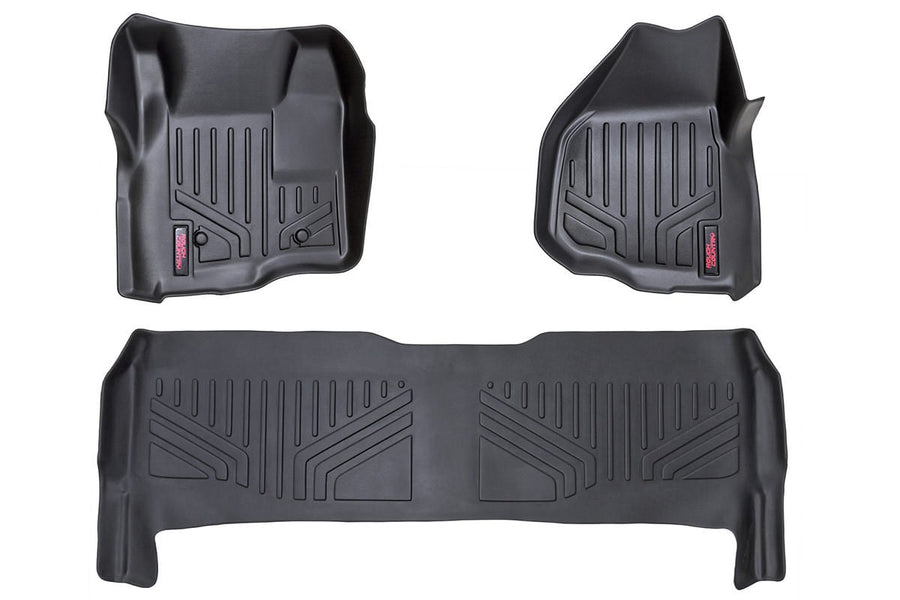 Rough Country Floor Mats All Weather for Ford F-250/F-350 SuperDuty Crew Cab (2011-2016 w/Depressed Pedal) - Non-Slip Waterproof Flexible Floor Mat, Front & Rear Set