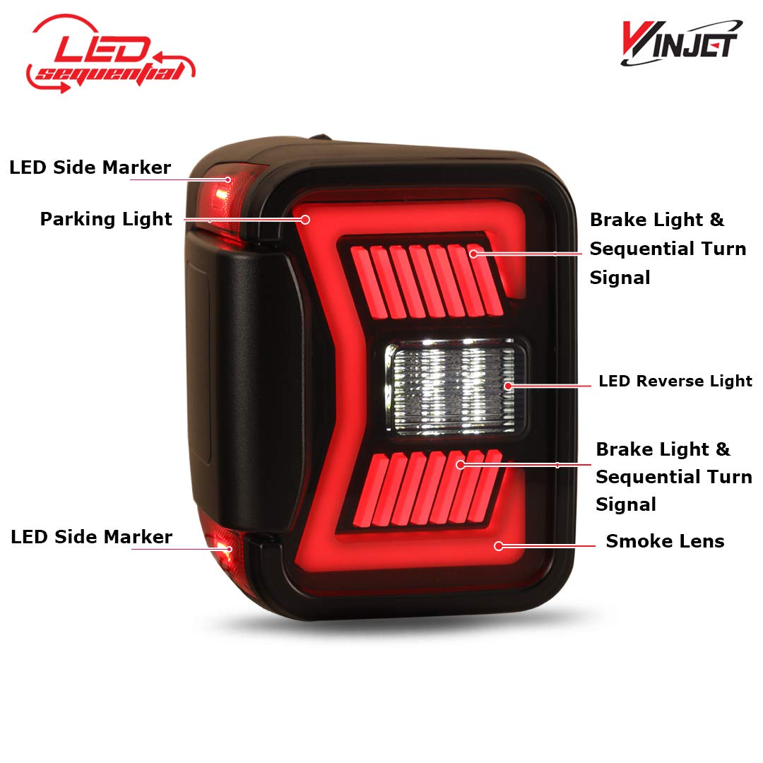 Tail Lights Winjet Compatible with 2019-2025 Jeep Gladiator JT Rear Lamps for [2019 2020 2021 2022 2023 2024 2025 Jeep Gladiator JT] LED Sequential Tail Lights Rear Lamps (Smoke Lens)