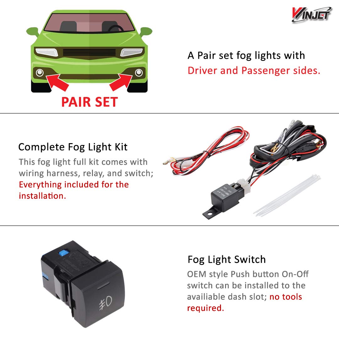 Winjet Driving LED Fog Lights Compatible with [2018 2019 2020 Toyota Camry SE XSE TRD] + Switch + Wiring Kit