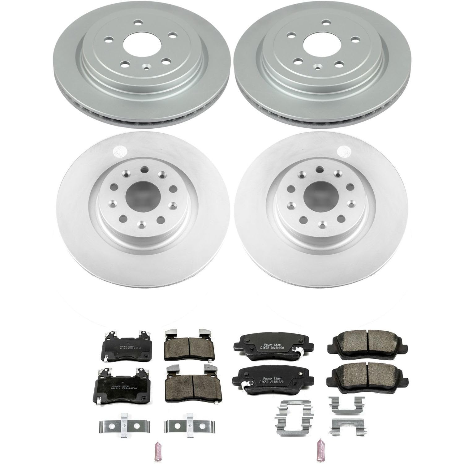 Power Stop CRK6997 Brake Rotor Coated and Ceramic Brake Pads- Front & Rear For Cadillac CTS 2014-2019 [Model Specific]