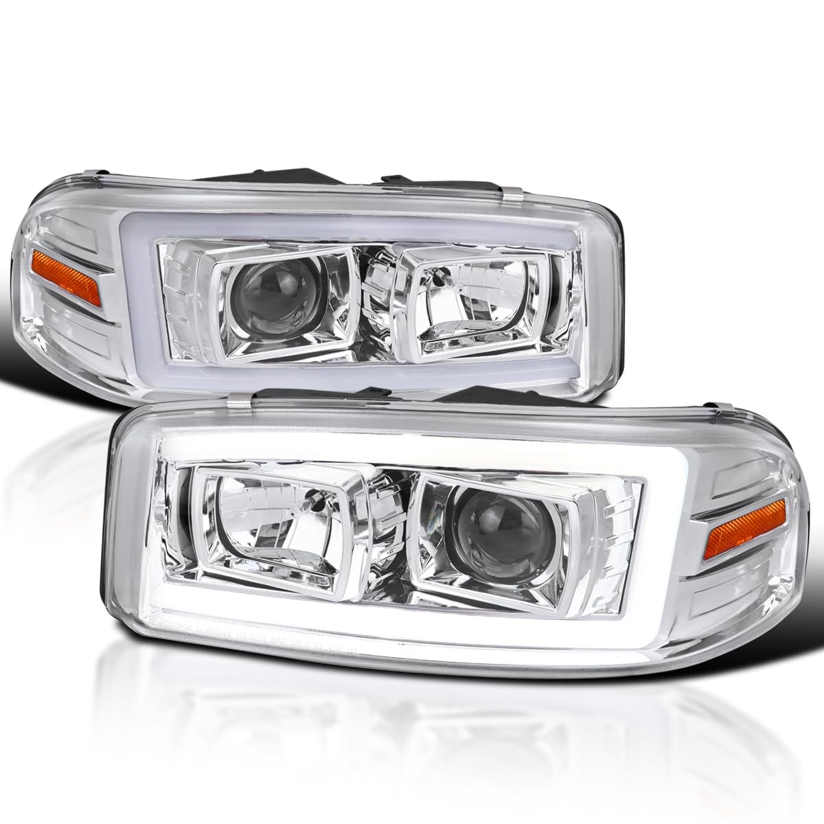 LED Light Tube Projector Headlight SPEC-D TUNING Compatible with 1999-2006 GMC Sierra Yukon XL 1500/2500/3500, Left + Right Pair Headlamps Assembly