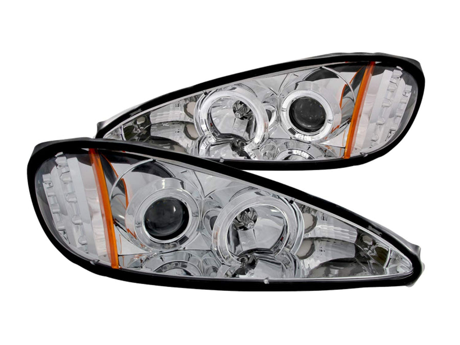 Chrome Clear AnzoUSA Projector Halo Headlight with LED for Pontiac Grand Am - (Sold in Pairs)