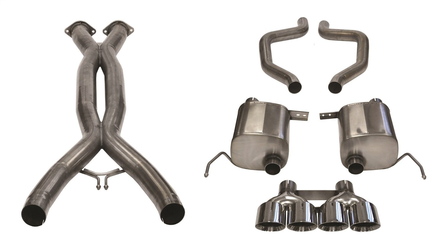 Sport Cat-Back Exhaust System Corsa Performance 14768CB Dual Rear Exit Incl. 3 in. X Pipe 2.75 in. Over Axle Pipe Mufflers/Clamps/Quad 4.5 in. Polished Tips