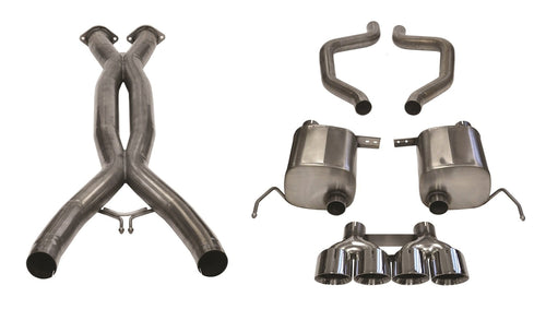 Sport Cat-Back Exhaust System Corsa Performance 14768CB Dual Rear Exit Incl. 3 in. X Pipe 2.75 in. Over Axle Pipe Mufflers/Clamps/Quad 4.5 in. Polished Tips
