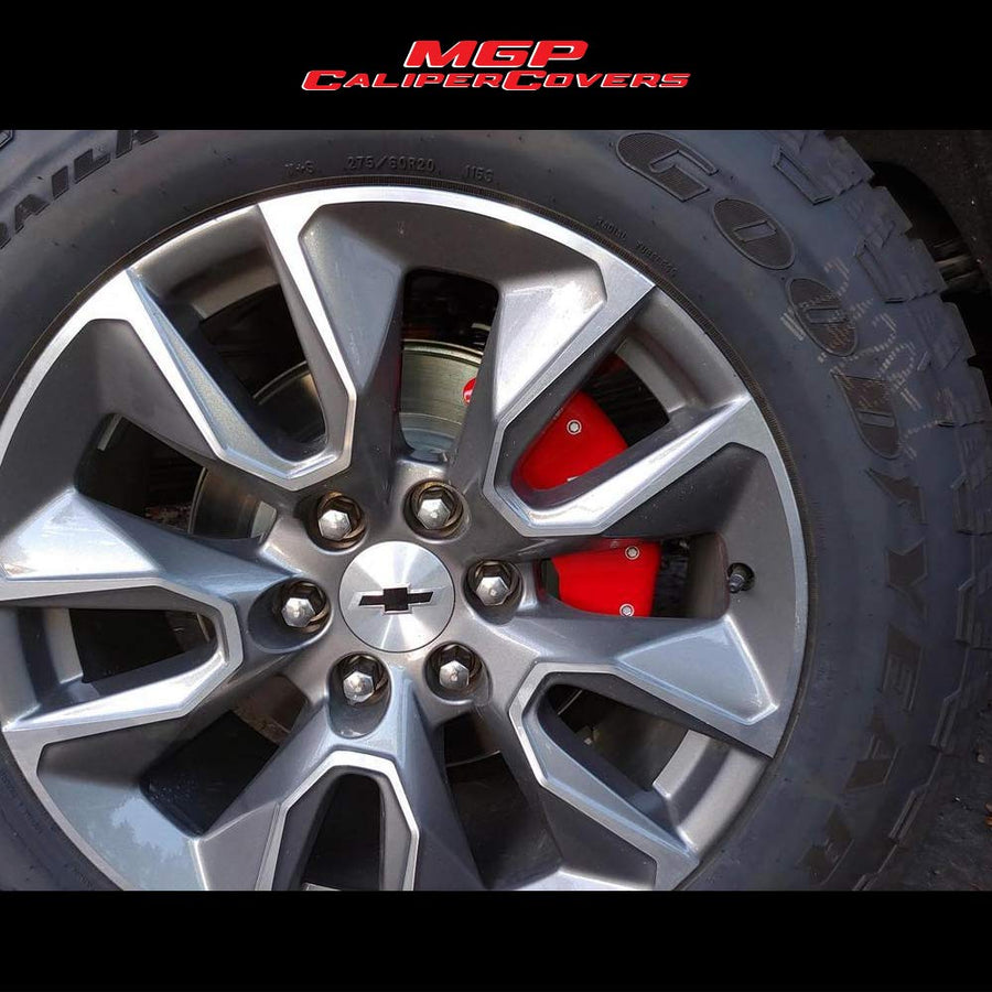 Caliper Covers MGP 14034SSS3RD Type Caliper Cover with Red Powder Coat Finish and Silver Characters, (Set of 4) SS Silverado Truck Logo